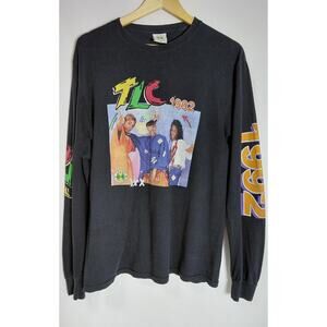 Vintage CROSS COLOURS TLC 1992 Graphic Long Sleeve T-Shirt Black Graphic Size M